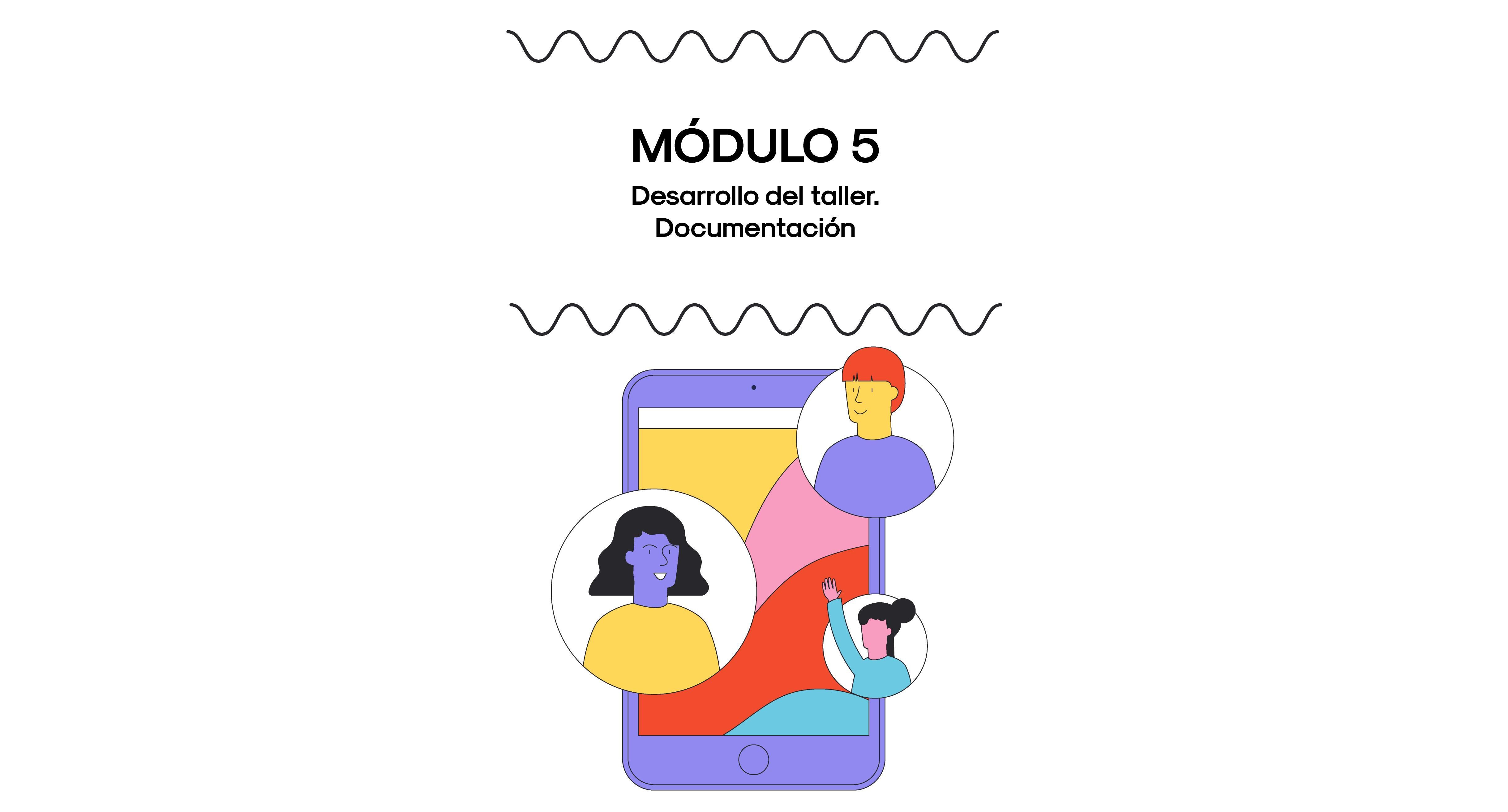 Ilustración de 3 caras que salen de la pantalla de un móvil