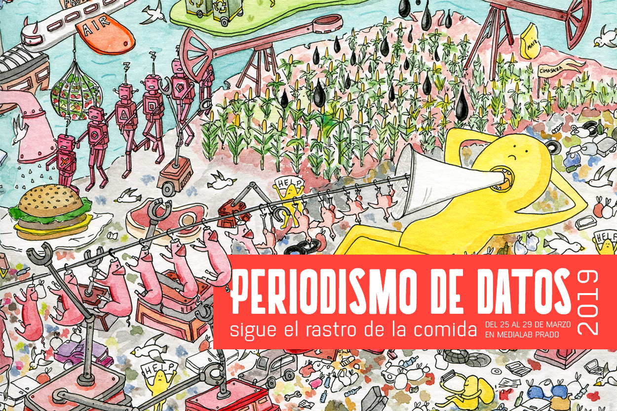 Detalle del cartel del Taller de Periodismo de Datos 2019 "Sigue el rastro de la comida"