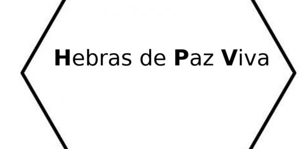 Un hexágono con el texto de hebras de Paz viva dentro