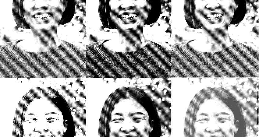 imagen de una mujer joven repetida 6 veces