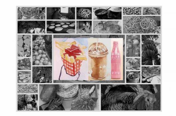 Collage sobre el sistemas alimentario, la región chatina, Oaxaca. (Créditos: Diana Rodríguez Escamilla, Alejandra Santoyo Palacios)