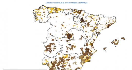 Imagen mapa de conectividad a Internet en España. Zonas blancas y grises